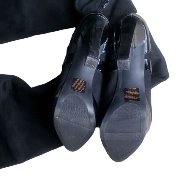 Black Over-The-Knee Platform Boots With Buckle & Zipper - Picture 8 of 8